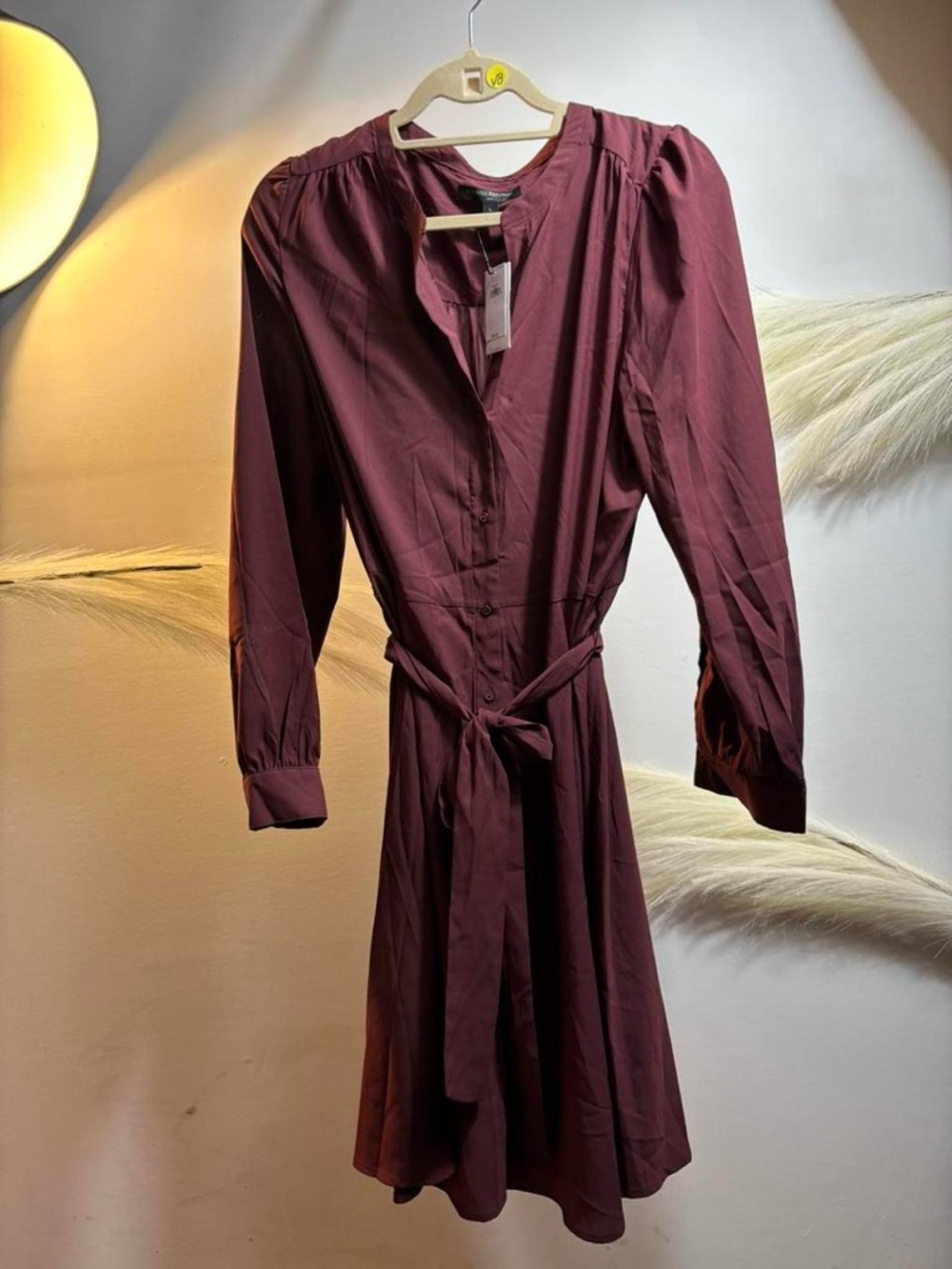 (#90)Women's Long Sleeve Tie-Waist Dress in Burgundy